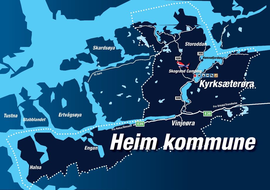 HEIM KOMMUNE SKOGRAND CAMPING. Nye Heim kommune fra 2020 av Halsa, Snillfjord og Hemne kommuner.